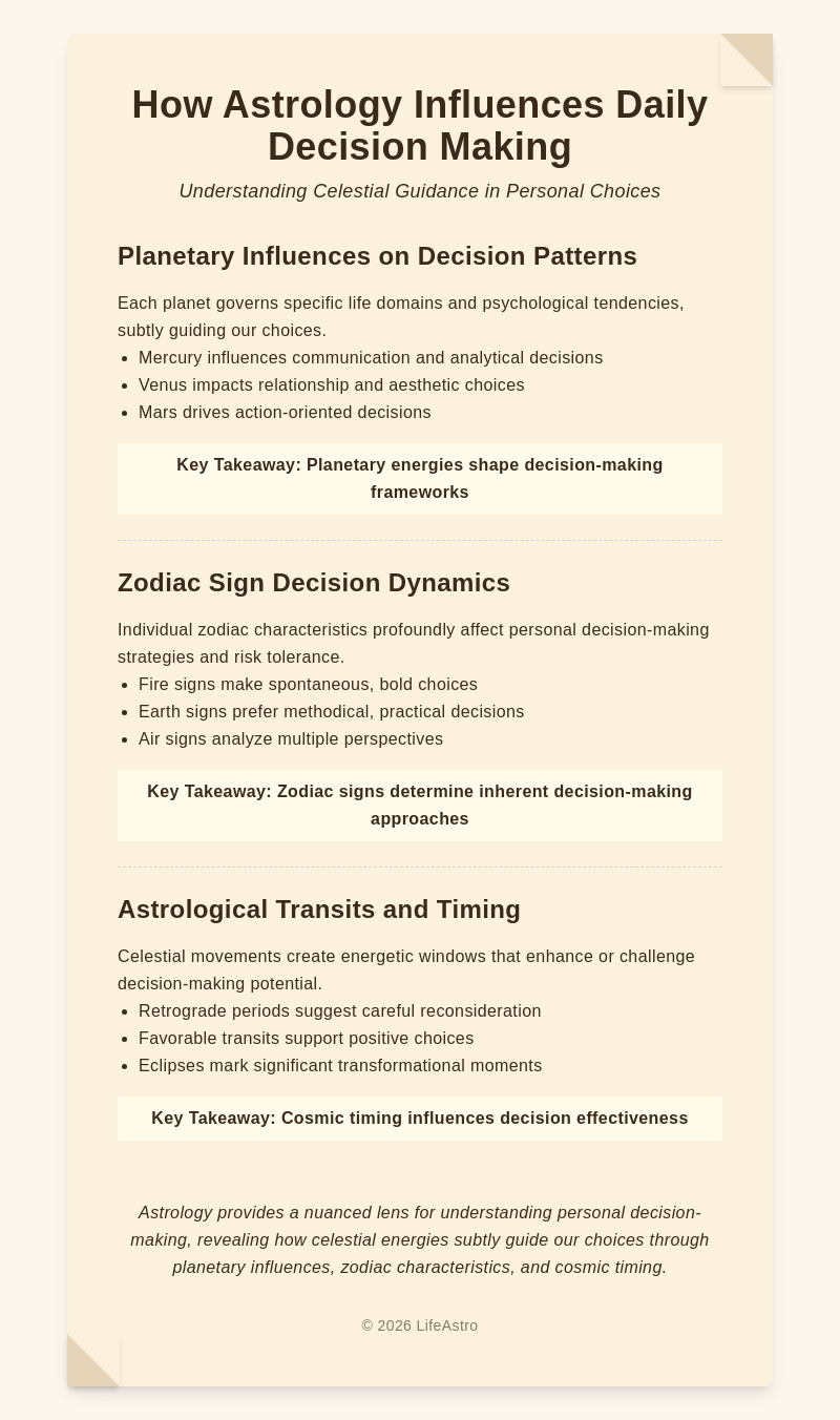 Zodiac Decision Making